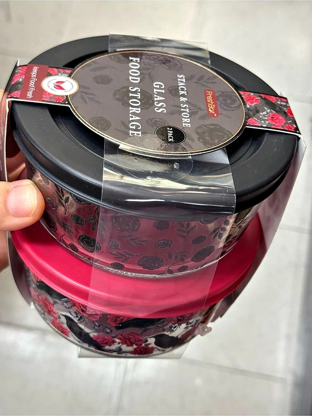 Glass Food Storage Floral Set NWT